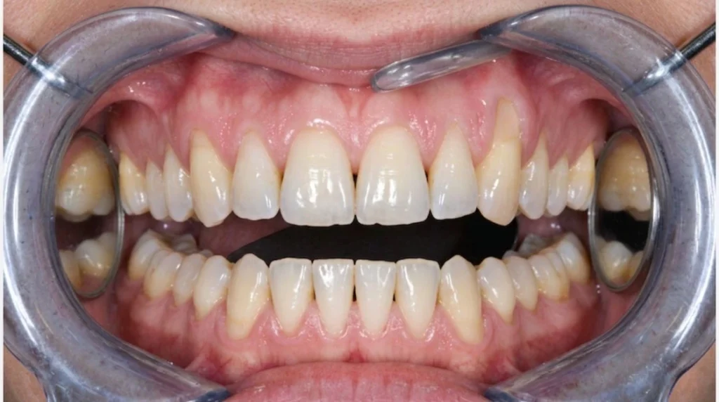 igienista dentale che esegue un trattamento desensibilizzante professionale in uno studio dentistico