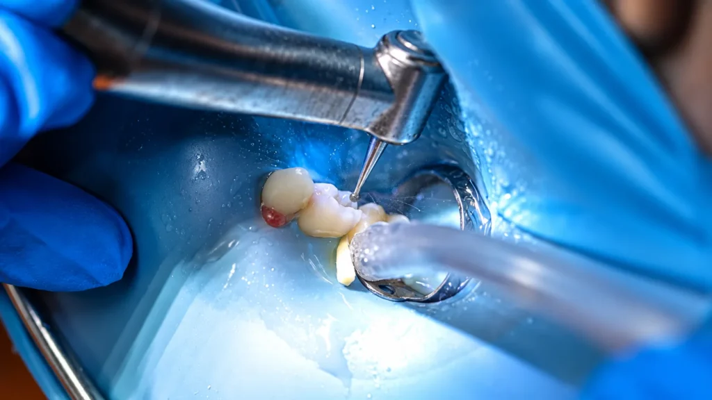 Trattamento canalare in corso su dente devitalizzato, endodonzia specialistica allo Studio Miggiano Rivetti di Prato Sesia